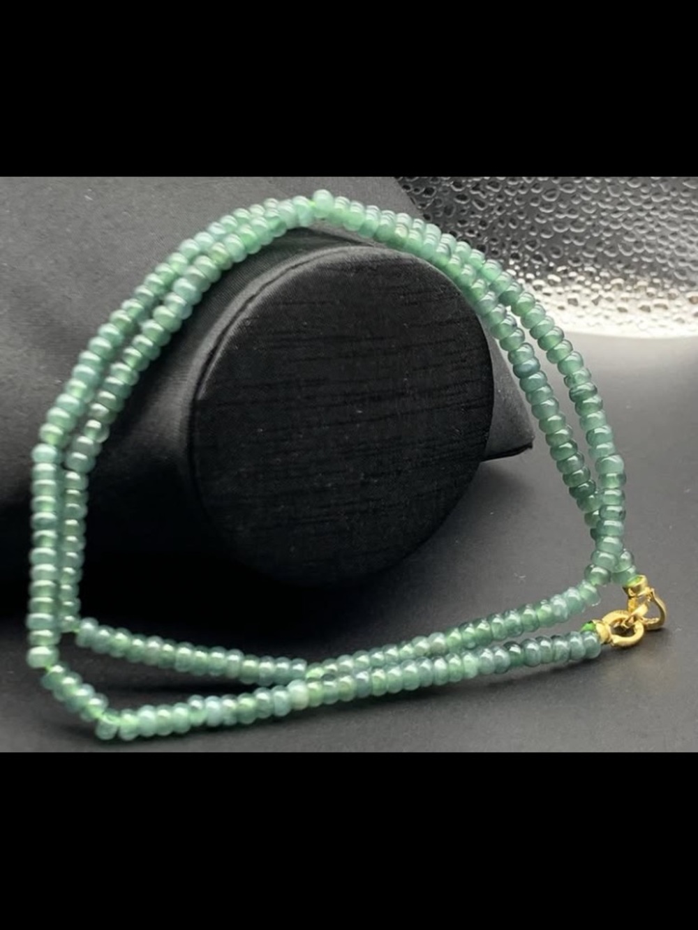 Jadeite jade beaded necklace 23inches 5mm stunning mini donut certificate green